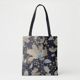 Bolso De Tela Acuarela virgen floral: fondo negro