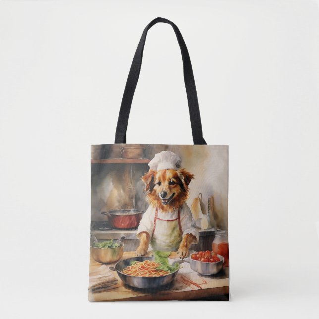 Bolso De Tela Acuarela Volpino Italiano Cocina de Perro Pasta (Anverso)