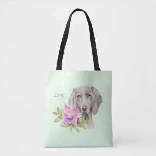Bolso De Tela Acuarela Weimaraner Dog and Lily Monograma