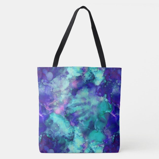 Bolso De Tela acuarelas de fantasía azul: (Anverso)