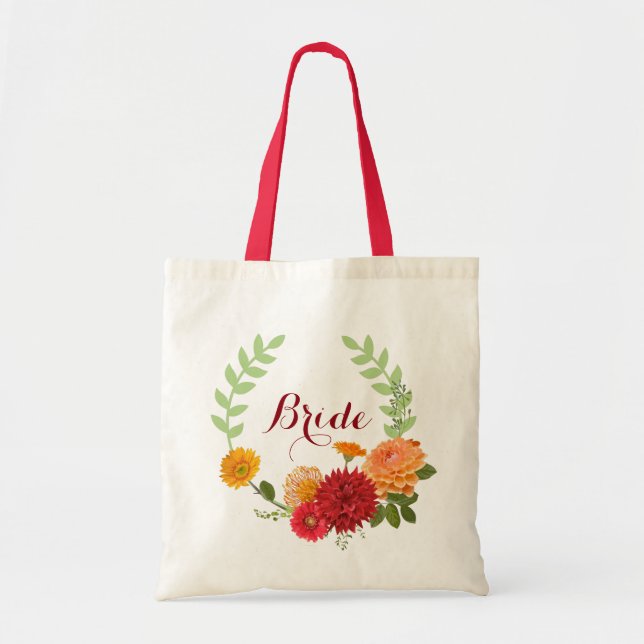 Bolso De Tela Acuarelas Primavera Flores Wreath Bride Diseño (Frente)