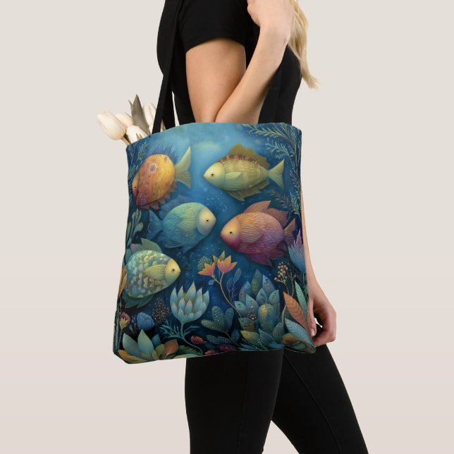 Bolso De Tela Acuario de fantasía peces caprichosos  (Detalle)