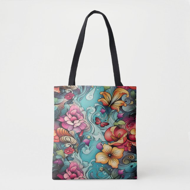 Bolso De Tela AD 020 - Patrón digital floral (Anverso)
