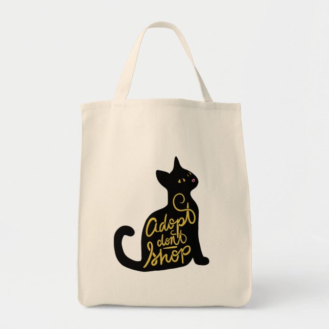 Bolso De Tela Adoptar no comprar adopción de gato negro (Frente)