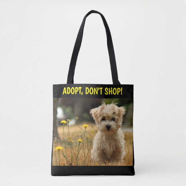 Bolso De Tela Adoptar, no comprar Tote de cachorro (Anverso)