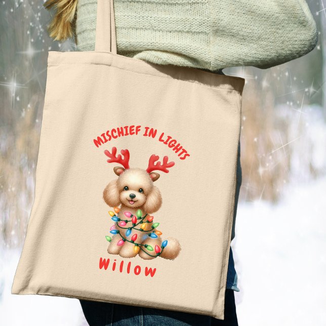 Bolso De Tela Adorable acuarela Navidades de canicomios alumbran (Carry festive cheer with this custom fun Poodle dog tote bag. A perfect gift for dog lovers.)
