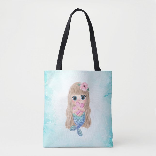 Bolso De Tela Adorable Bebé Sirena, Mar (Anverso)