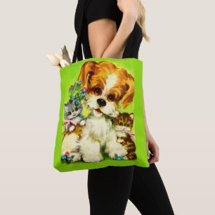 Bolso De Tela adorable cachorro y gatitos sonrientes impresos