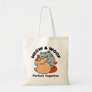 Bolso De Tela Adorable Cat and Dog Hug - Diseño de Meow & Woof