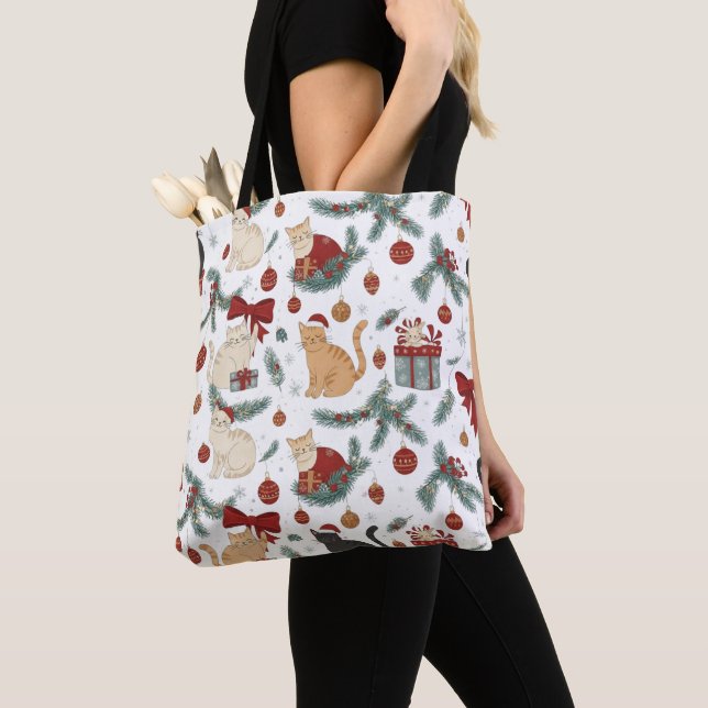 Bolso De Tela Adorable Cats and Christmas Pattern Tote Bag (Detalle)