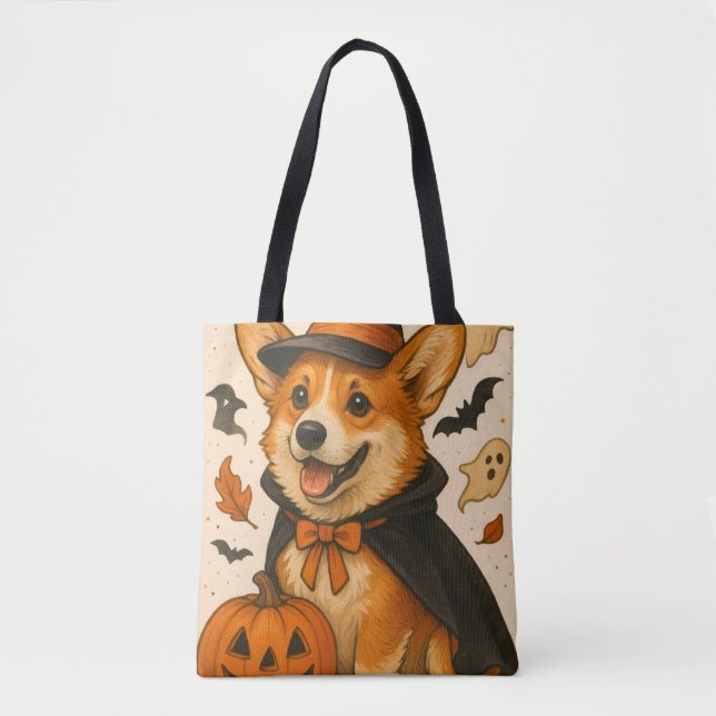 Bolso De Tela Adorable Fun Halloween Corgi Jack-O-Lantern (Anverso)