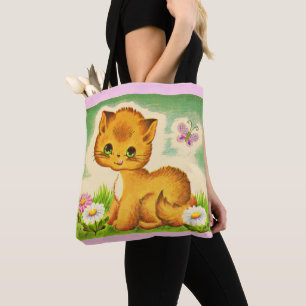 Bolso De Tela adorable gatito de ojos verdes