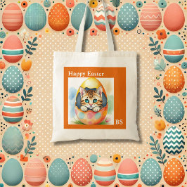 Bolso De Tela Adorable Gatito de Pascua en un Huevo colorido