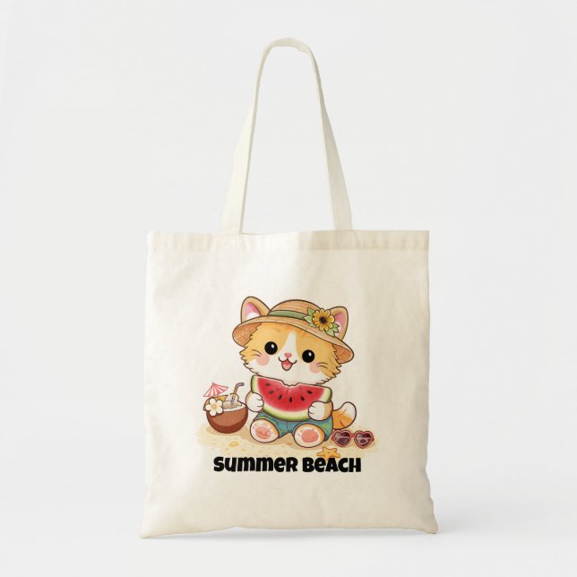 Bolso De Tela Adorable Gato de Playa de Verano (Frente)
