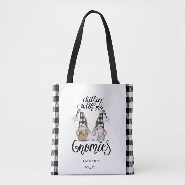 Bolso De Tela Adorable Gnomes Cute Gnomes Negro Tapado de Búfalo (Anverso)