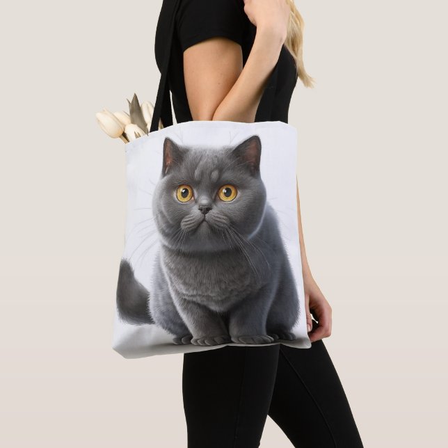 BOLSO DE TELA ADORABLE GRAY BRITISH SHORTHAIR PERSONALIZADO CAT (Detalle)