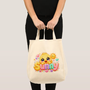 Bolso De Tela Adorable Kawaii Pollito Soleado Nombre Pastel Rosa