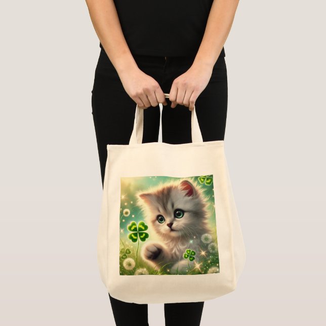Bolso De Tela Adorable Kitten St Patricks 4-leaf Clover (Anverso (producto))
