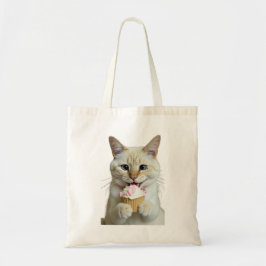 Bolso De Tela Adorable Kitty Eating Cupcake – Cute Pet Photograp