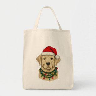 Bolso De Tela Adorable Labrador de Navidad con sombrero de Santa