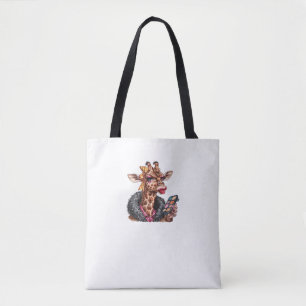 Bolso De Tela Adorable Lady Giraffe Aplicando Maquillaje Con Ojo