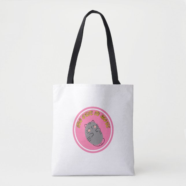 Bolso De Tela Adorable Lazy Cat "Too Cute To Move" Design (Anverso)