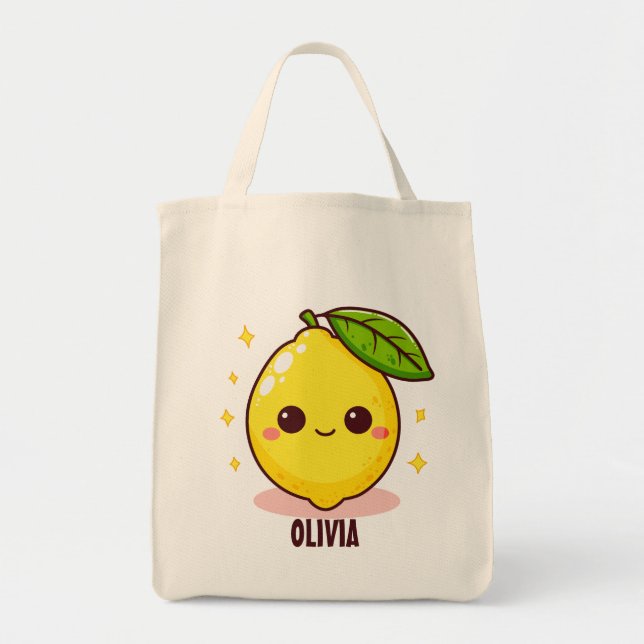 Bolso De Tela Adorable limón amarillo blanco personalizado perso (Frente)