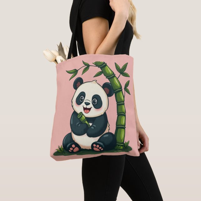 Bolso De Tela Adorable Panda Abrazando Bamboo Personalizado arte (Detalle)
