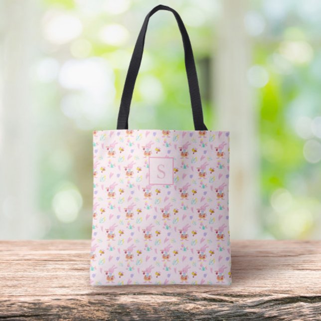 Bolso De Tela adorable patrón de jardín del conejito rosado Mono (Subido por el creador)