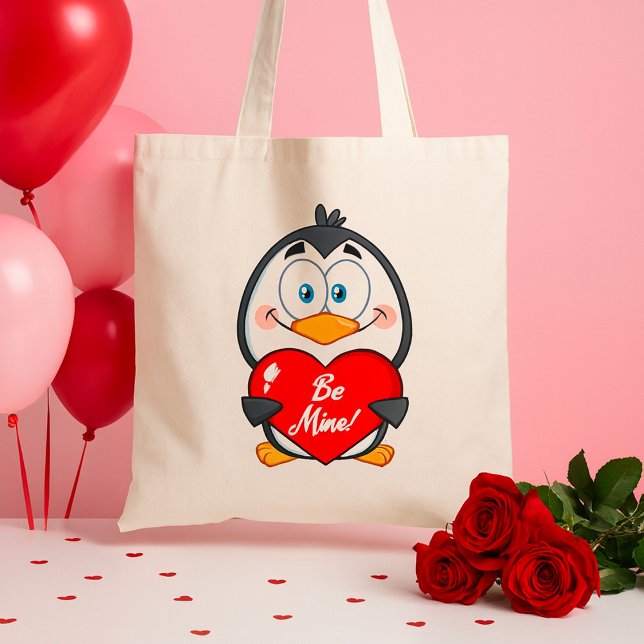 Bolso De Tela Adorable Penguin Holding Be Mine Heart (Subido por el creador)