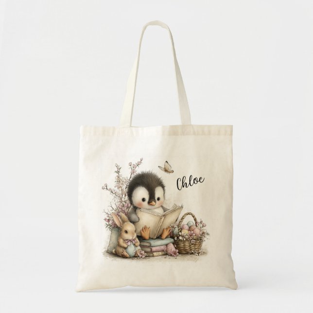 Bolso De Tela Adorable Penguin Reading Scene Illustration (Frente)