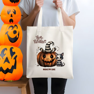 Bolso De Tela Adorable Spookone Black and White Halloween Kitten