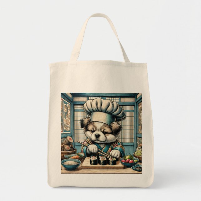 Bolso De Tela Adorable Sushi Chef Puppy (Frente)