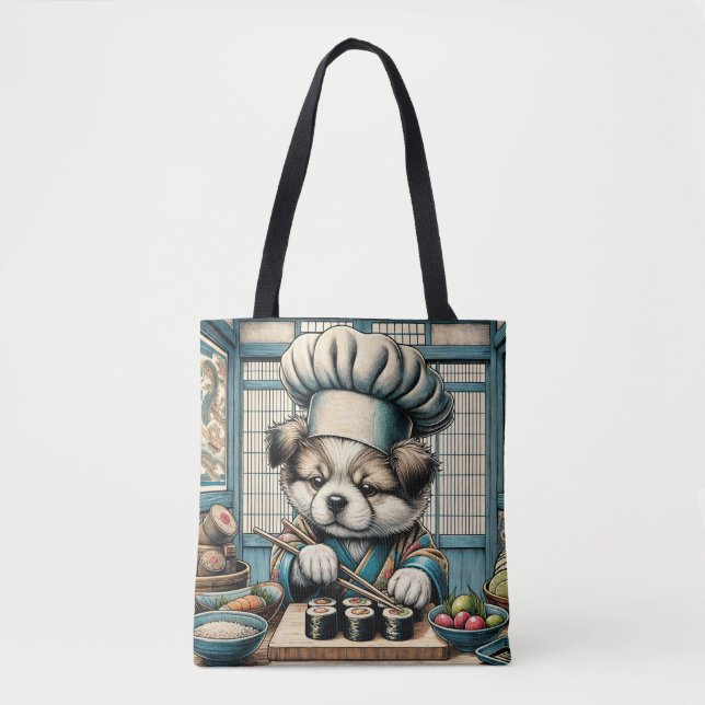 Bolso De Tela Adorable Sushi Chef Puppy (Anverso)