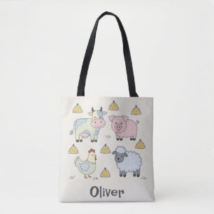 Bolso De Tela Adorables Animales de Granja de Parche