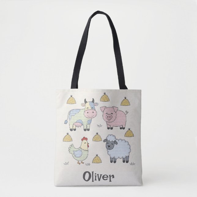 Bolso De Tela Adorables Animales de Granja de Parche (Anverso)