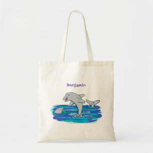 Bolso De Tela Adorables delfines felices ilustracion personaliza