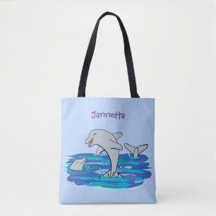 Bolso De Tela Adorables delfines felices ilustracion personaliza