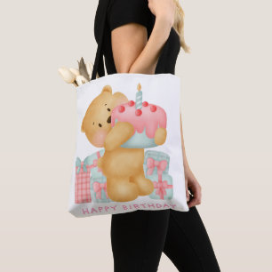 Bolso De Tela Adorables Feliz cumpleaños, pequeño oso