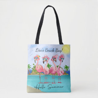 Bolso De Tela Adorables Flamencos de verano con saludo rosado en