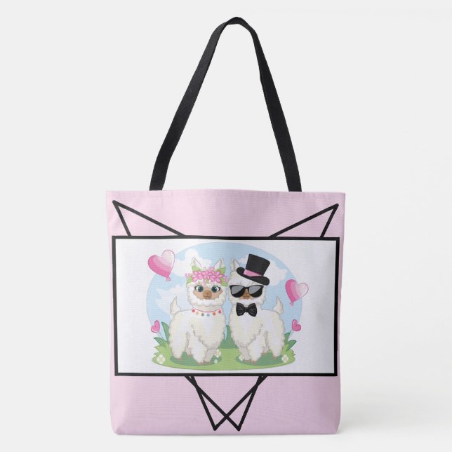 Bolso De Tela Adorables Llama Love Cute Llama Pareja Toque Bag (Anverso)