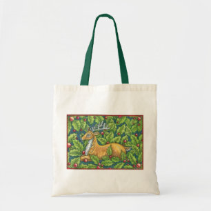 Bolso De Tela Adorables renos de Navidad en el bosque con acebo