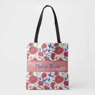 Bolso De Tela Adormidera de flores de pradera