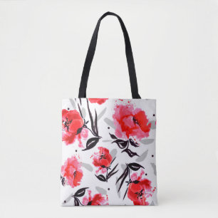 Bolso De Tela Adormidera roja en un fondo blanco con rayas grise