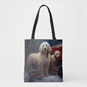 Bolso De Tela Adorno de Navidad de Trineo Nevado de Caniche