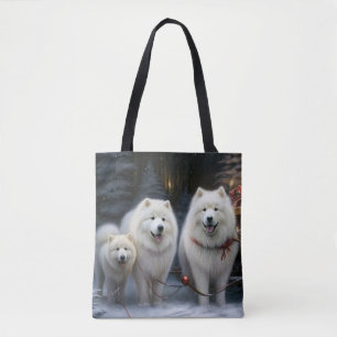 Bolso De Tela Adorno de Navidad de Trineo Nevado Samoyedo