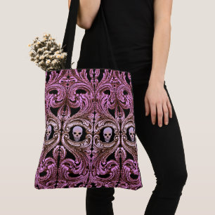 Bolso De Tela Adorno Rosa Goth con Calavera