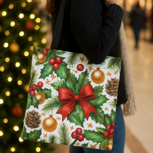 Bolso De Tela Adornos de oro con lazo rojo Navidad