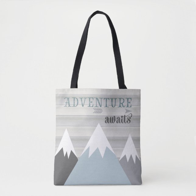 Bolso De Tela Adventure Awaits Mountain Wooden (Anverso)