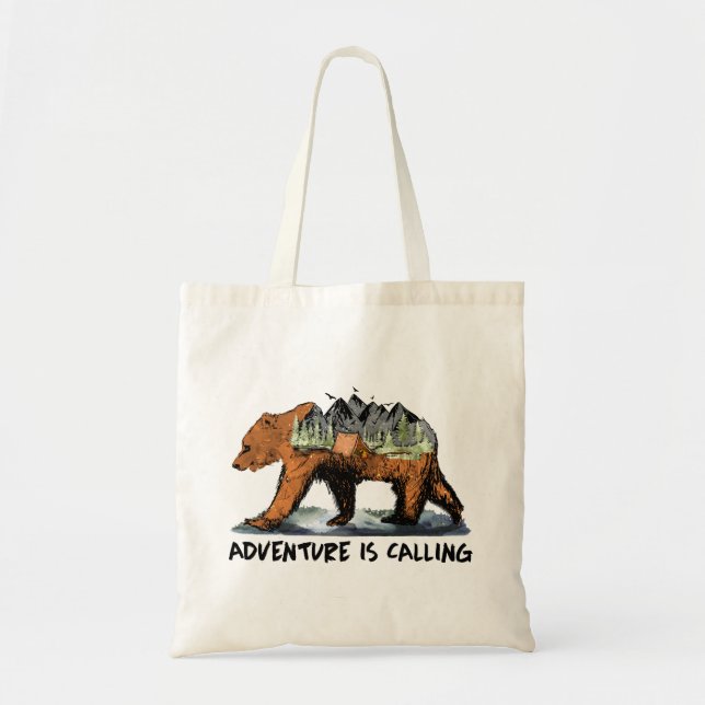 Bolso De Tela Adventure está llamando Oso de Camping (Frente)